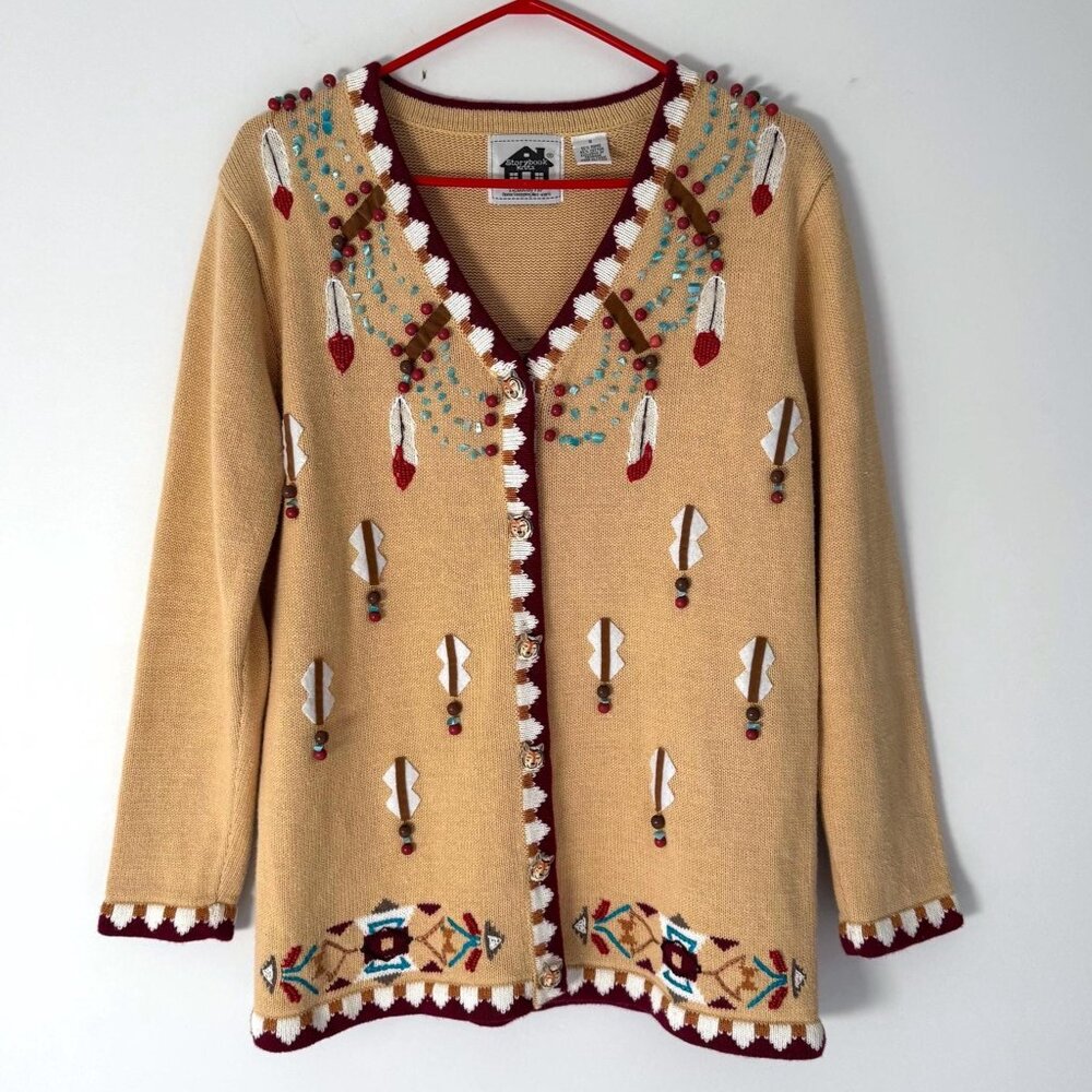 90s vintage novelty wolf animal embroidered button up cardigan knit sweater